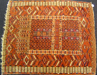 Turkomen throw rug, ca. 1930, with geometric desig