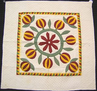 Pieced crib quilt, early 20th c., with red, yellow