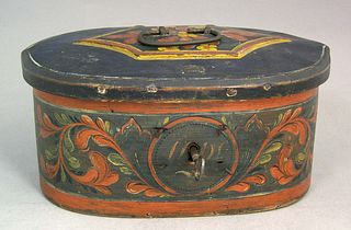 European carved and painted lockbox dated 1827, wi
