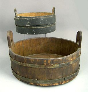Two pine buckets, 19th c., each staved constructio