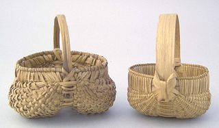 Miniature woven basket, 20th c., 4 1/4" h., togeth