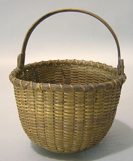 Nantucket basket, ca. 1900, with bentwood handle a