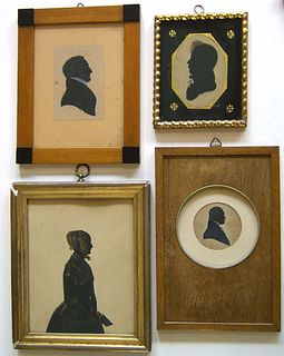 Four silhouettes, 19th c., one of a lady with gilt