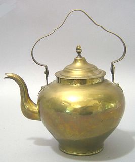 Continental brass teapot, ca. 1800, 7 3/4" h., tog