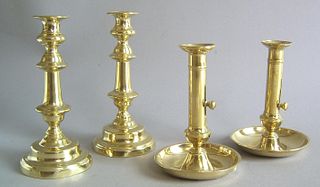 Pair of English brass candlesticks, ca. 1830, with