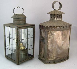Two tin hanging lanterns, 19th c., one fitted with