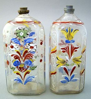 Two Stiegel type spirits bottles, early 19th c., w