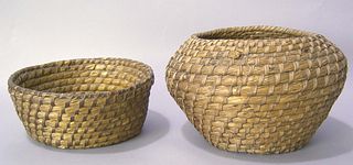 Pennsylvania rye straw basket, 19th c., 8" h., 12"