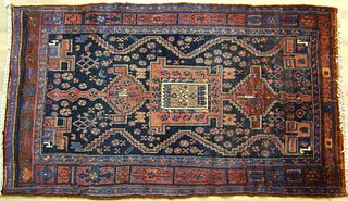 Shiraz throw rug, ca. 1940, 7' x 4'1".