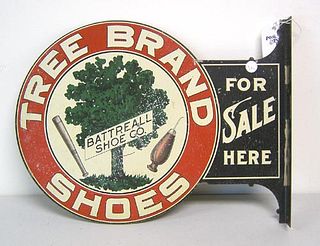 Tin advertising sign, 20th c., "Battreall Shoe Co.