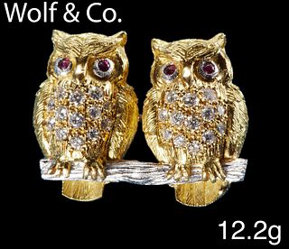 WOLF & CO, DIAMOND OWL BROOCH