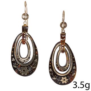 PAIR OF ANTIQUE VICTORIAN GOLD INLAY TORTOISE SHELL EARRINGS