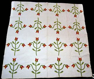 Missouri applique quilt, ca. 1870, with red, green
