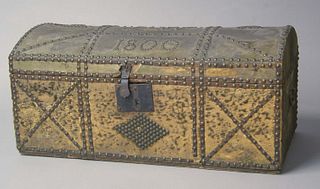 Hide trunk dated 1800, with brass tacks, the domei