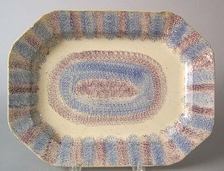 Blue and purple rainbow spatter platter, 19th c.,3