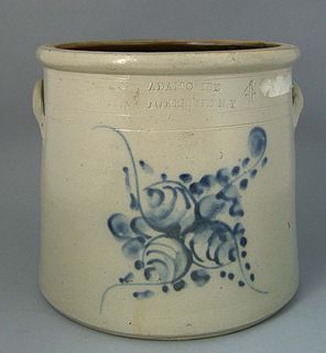 Four-gallon stoneware crock, 19th c., impressed "A