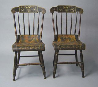 Pair of New England painted fancy chairs, ca. 1830