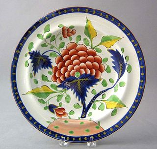 Gaudy Dutch soup plate in the grape pattern, 9 7/8