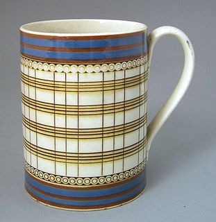 Mocha mug, early 19th c., with blue and brown band