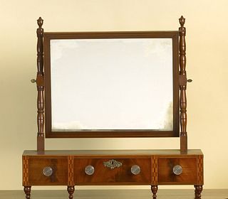 Federal mahogany shaving mirror, ca. 1815, the lin