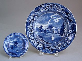 Historical blue plate depicting "Woodlands near Ph