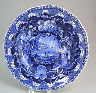 Historical blue states plate depicting "America an