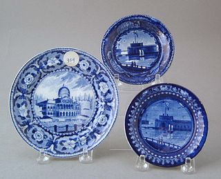 Two Historical blue cup plates depicting "Batterye