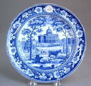 Historical blue plate with view of "Boston State H