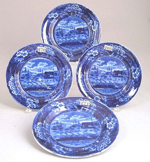 Four Historical blue plates depicting "Landing ofe