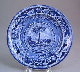 Historical blue plate with view of South Carolinay