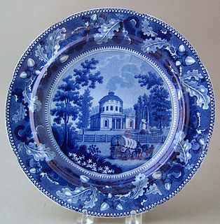 Historical blue plate with view of "Water Works Ph