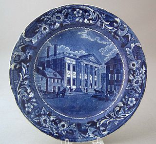 Historical blue plate with view of the "Bank of th