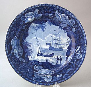Historical blue plate with scene of Lafayette's sh