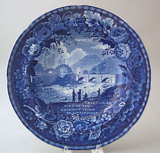 Historical blue shallow bowl with view of Erie Can