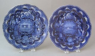 Two Historical blue plates "America and Independen