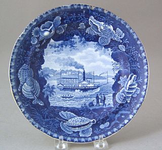 Historical blue plate with view of "Chief Justicea