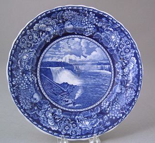 Historical blue plate with view of Niagara Falls,0