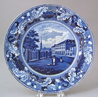 Historical blue plate with view of "Park Theater,e