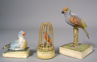 Three squeak toys, 19th c., with polychrome decora