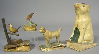Four polychrome decorated squeak toys, 19th c., to