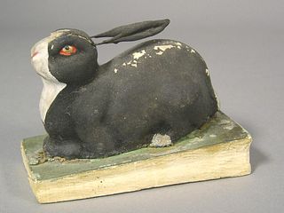 Rabbit squeak toy, 19th c., with polychrome decora