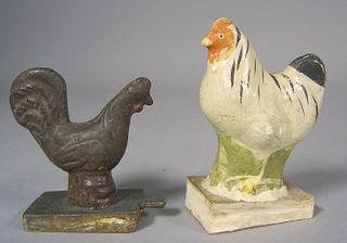 Two rooster squeak toys, 19th c., with polychromee