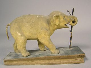 Elephant squeak toy, 19th c., 6 1/4" h., 9 1/2" w.