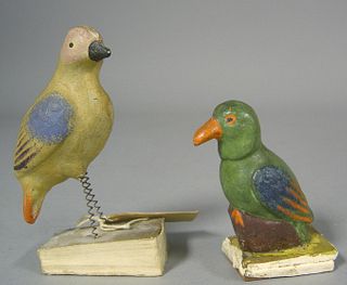 Two parrot squeak toys, 19th c., with polychrome d