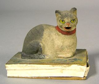 Cat squeak toy, 19th c., with polychrome decoratio