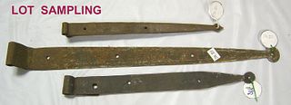 Seventeen pair of wrought iron strap hinges, late8