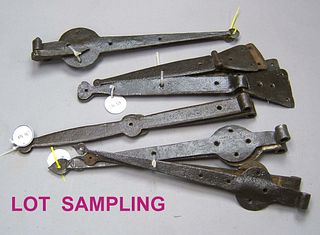 Five pairs of wrought iron butterfly strap hinges,