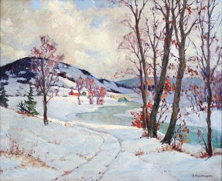 Edwin Wappler Winter Landscape with River Oil Ptg