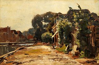 Jan Hillebrand Wijsmuller Impressionist oil Houses Along Canal