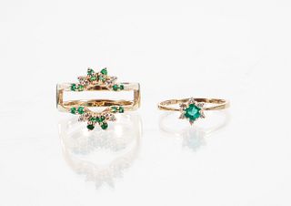 14K Emerald Diamond Ring & Bracket Set